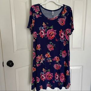 KORSIS BLUE FLORAL SHORT SLEEVE SWING DEESS XL